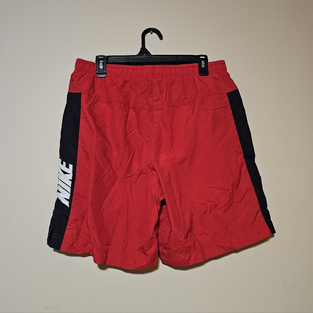 Vintage Nike Spell Out Swim Board Shorts Trunks Drawstring Men’s Size Small Red